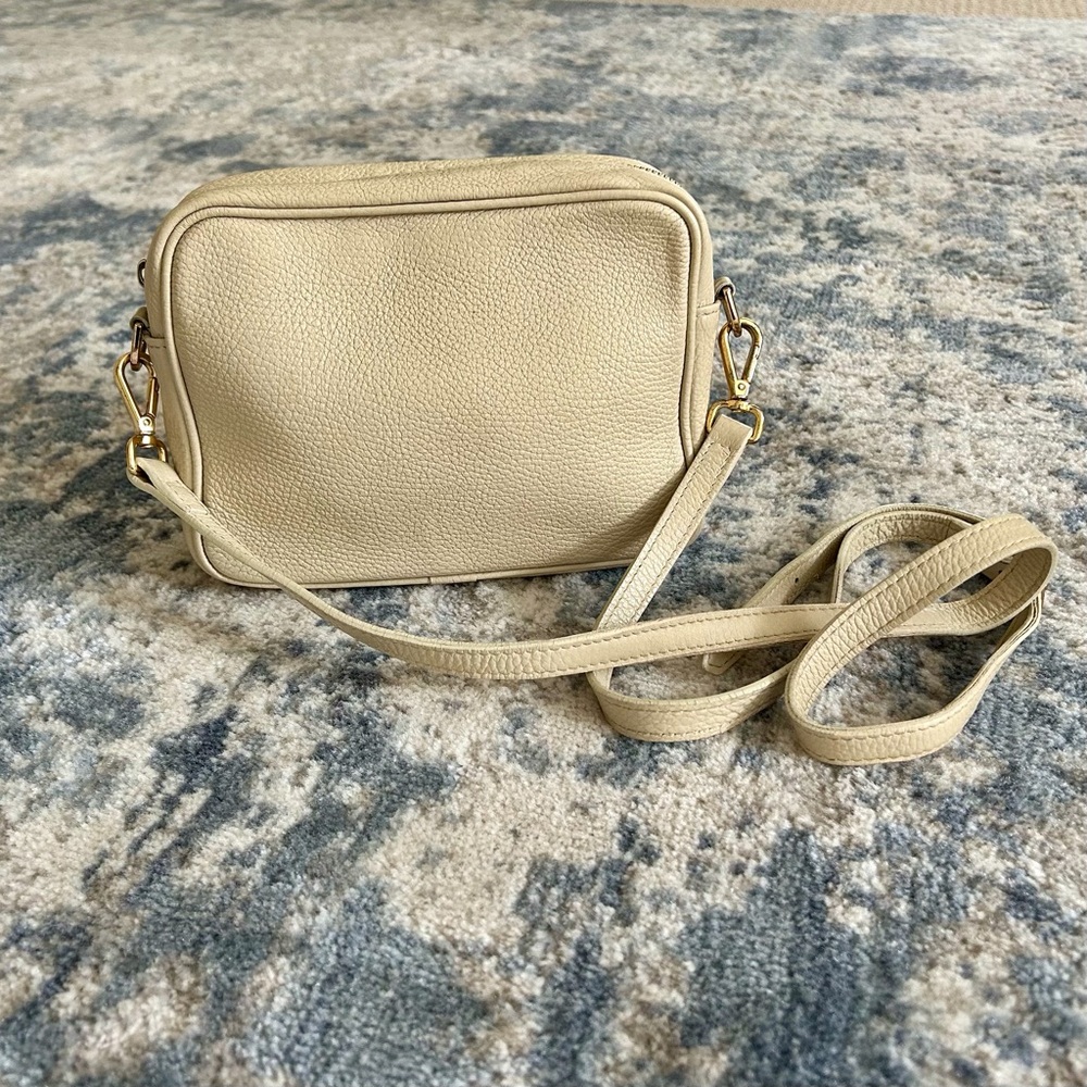 Quince Cream Textured Leather Crossbody Bag with Adjustable Strap